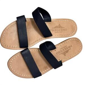 Preludio Leather Sandals Capri‎ Italy Navy Blue Tan Women's US 7